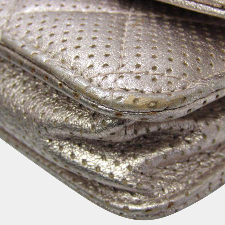 Pre Owned Chanel Silver Perforated Classic Wallet On Chain