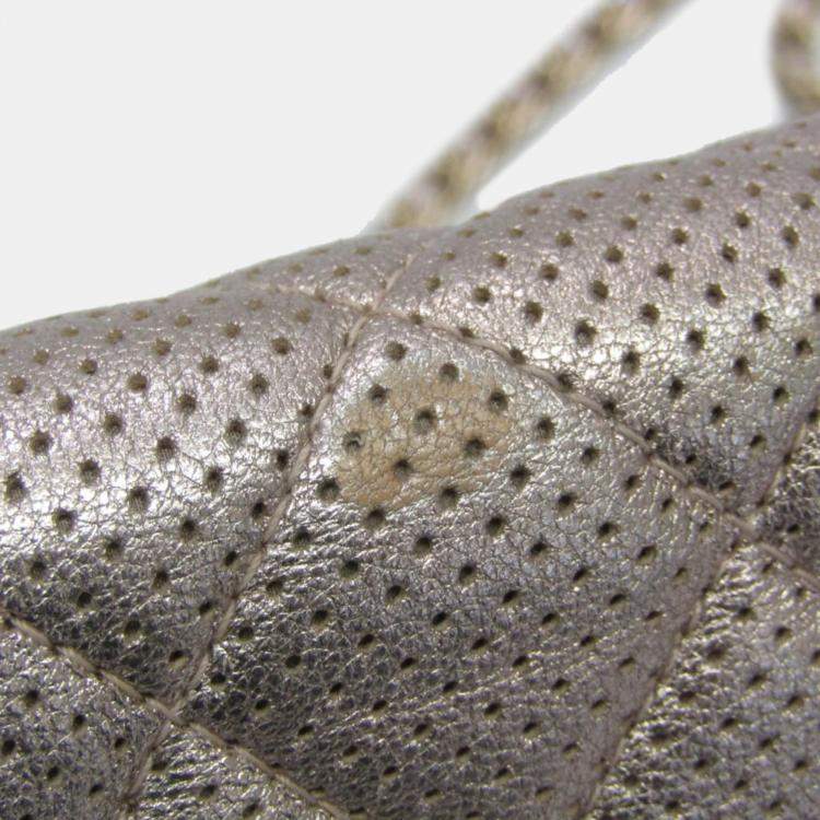 Pre Owned Chanel Silver Perforated Classic Wallet On Chain