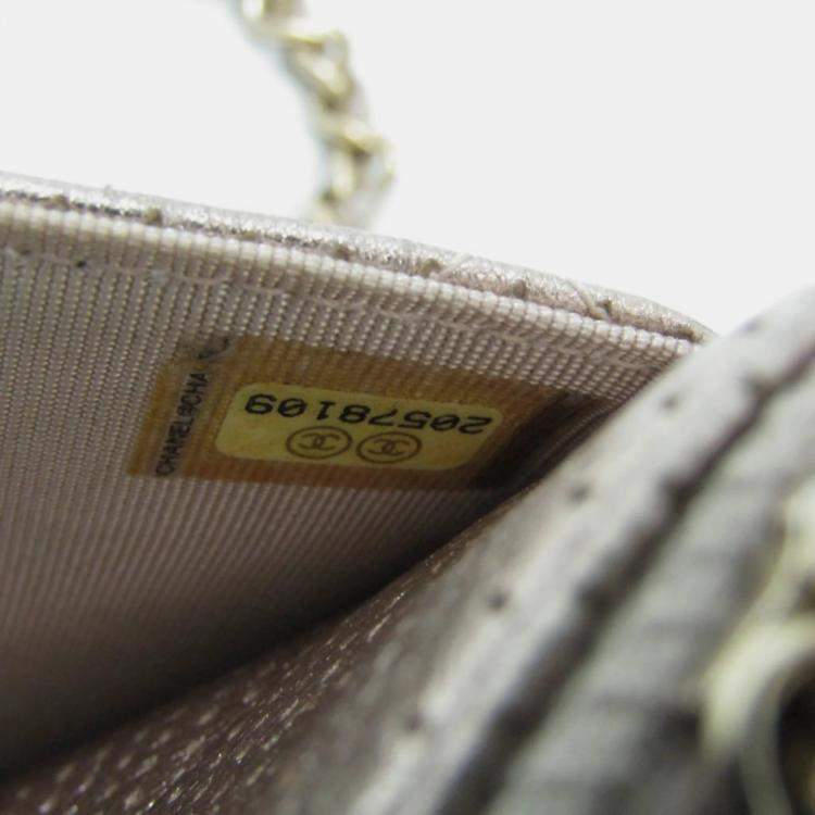 Pre Owned Chanel Silver Perforated Classic Wallet On Chain