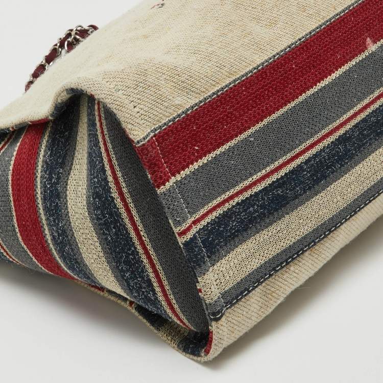 Pre Owned Chanel Multicolor Stripe Canvas and Leather Large Deauville Shopper Tote