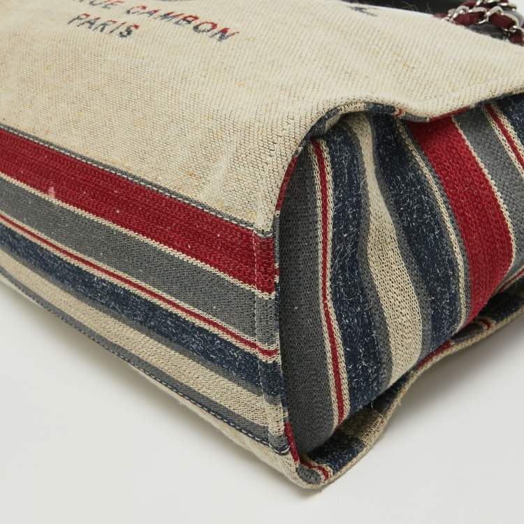 Pre Owned Chanel Multicolor Stripe Canvas and Leather Large Deauville Shopper Tote
