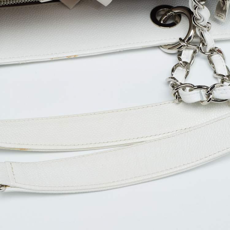 Pre Owned Chanel White Quilted Caviar Leather Grand Shopping Tote