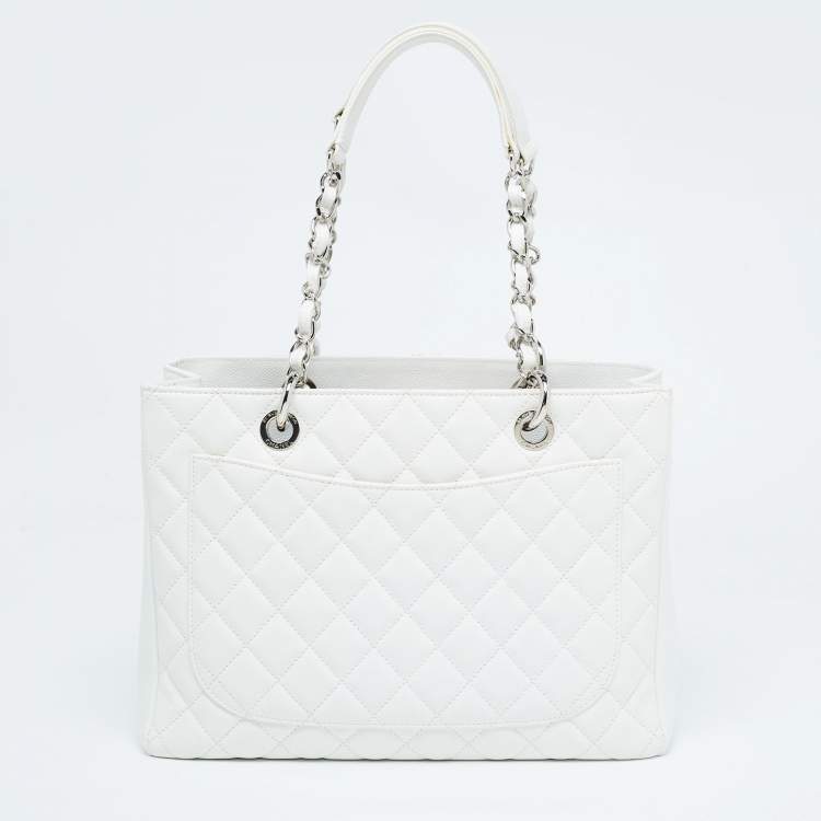 Pre Owned Chanel White Quilted Caviar Leather Grand Shopping Tote