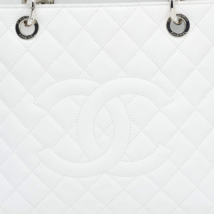 Pre Owned Chanel White Quilted Caviar Leather Grand Shopping Tote