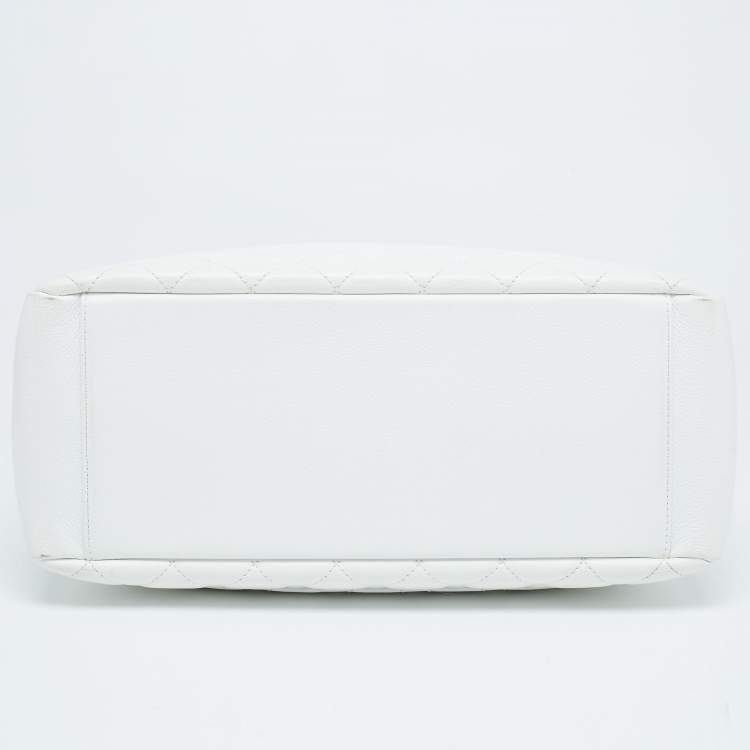 Pre Owned Chanel White Quilted Caviar Leather Grand Shopping Tote