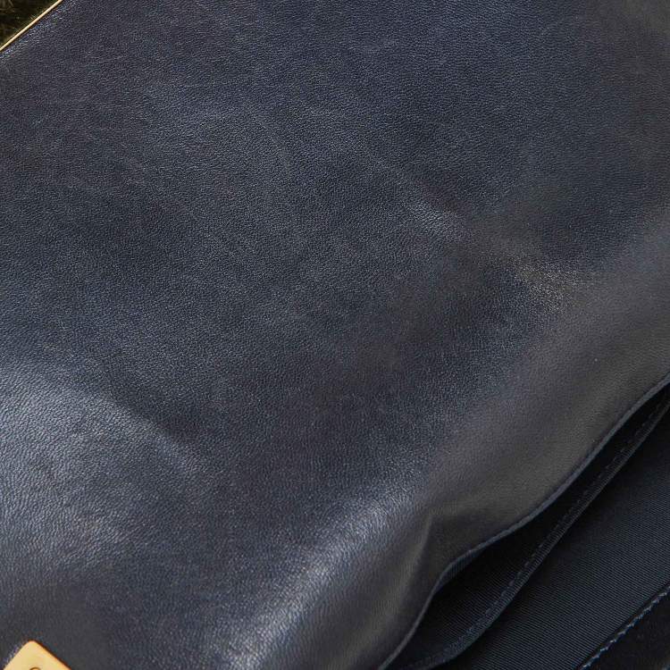 Pre Owned Chanel Dark Blue/Red Cube Embossed Leather Medium Boy Flap Bag