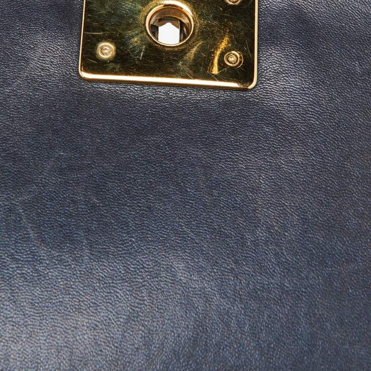 Pre Owned Chanel Dark Blue/Red Cube Embossed Leather Medium Boy Flap Bag