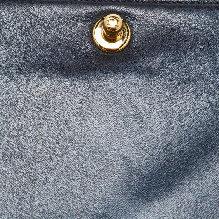 Pre Owned Chanel Dark Blue/Red Cube Embossed Leather Medium Boy Flap Bag