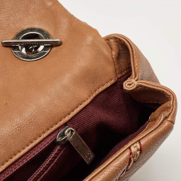 Pre Owned Chanel Brown Chevron Stitched Leather Classic Top Handle Bag