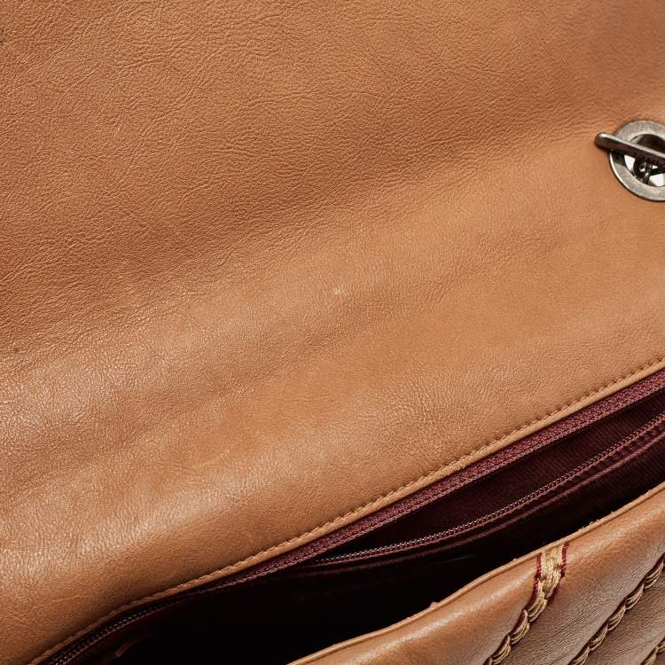 Pre Owned Chanel Brown Chevron Stitched Leather Classic Top Handle Bag