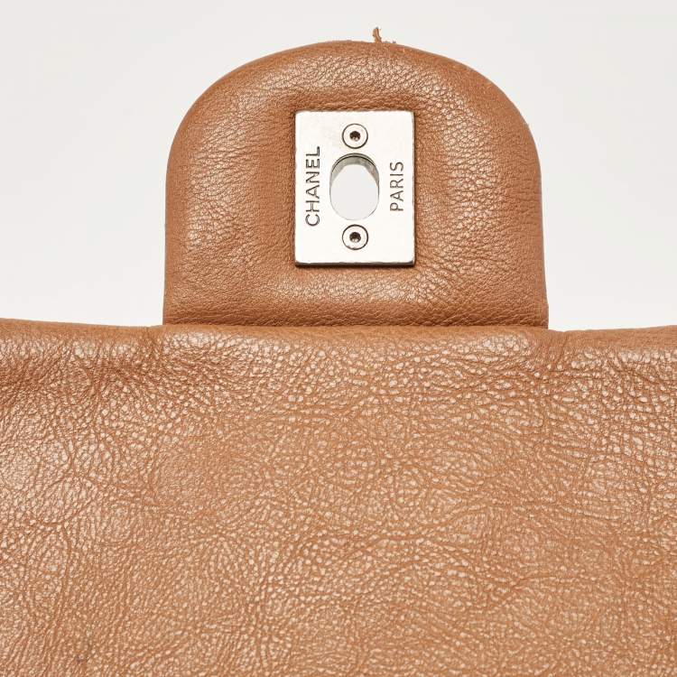 Pre Owned Chanel Brown Chevron Stitched Leather Classic Top Handle Bag