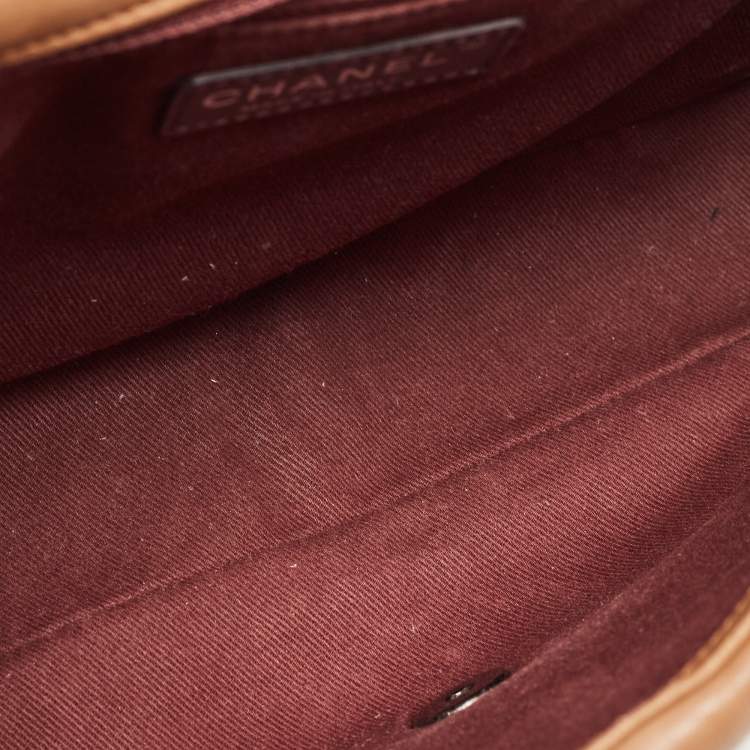 Pre Owned Chanel Brown Chevron Stitched Leather Classic Top Handle Bag