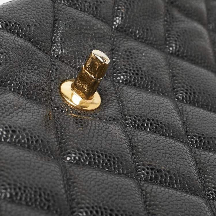 Pre Owned Chanel Black Quilted Caviar Leather Maxi Classic Single Flap Bag