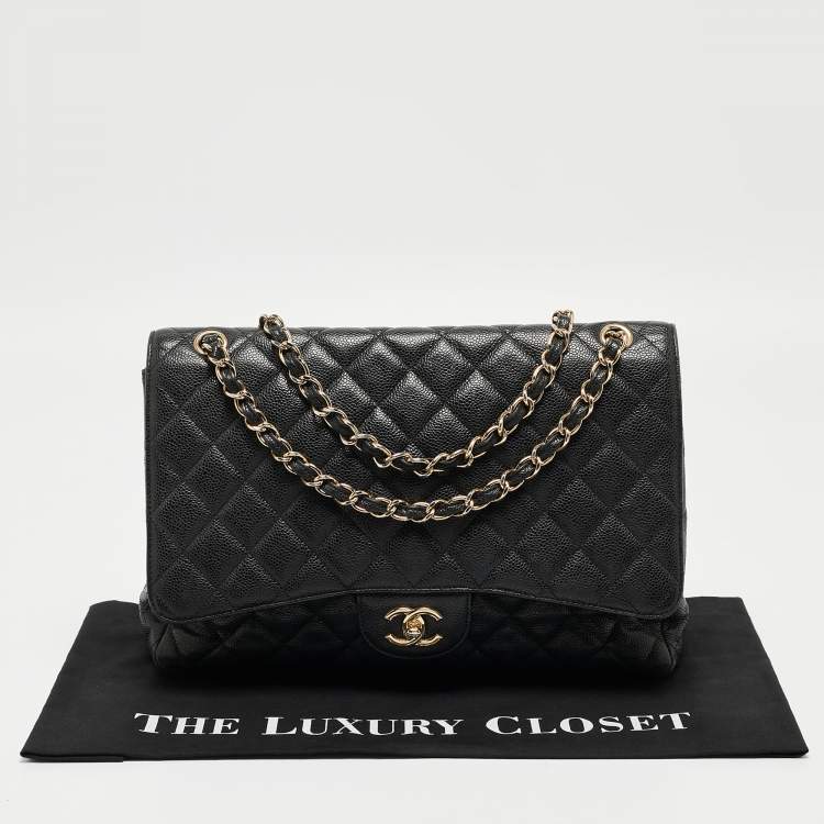Pre Owned Chanel Black Quilted Caviar Leather Maxi Classic Single Flap Bag