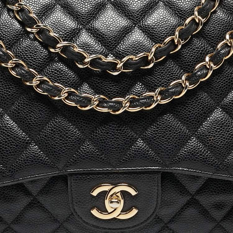 Pre Owned Chanel Black Quilted Caviar Leather Maxi Classic Single Flap Bag