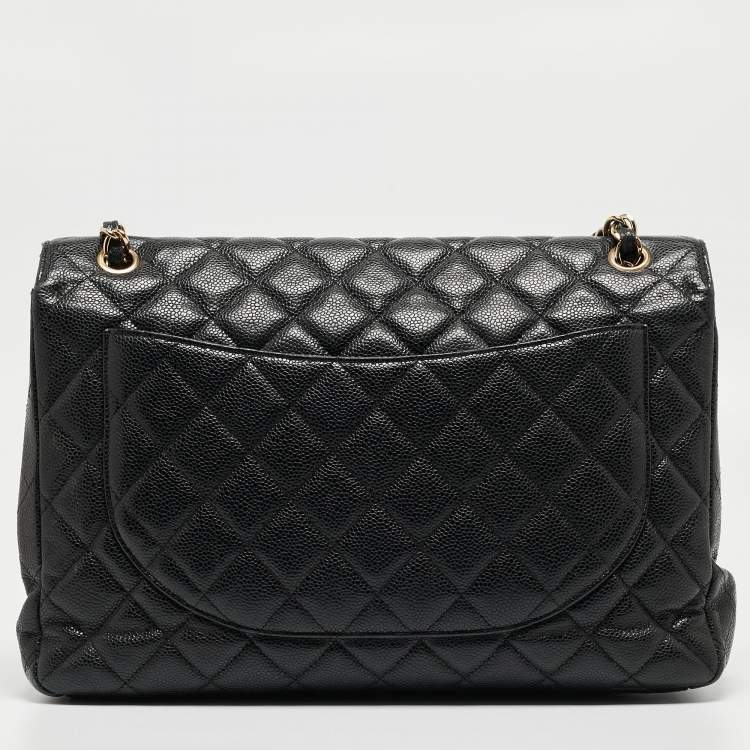 Pre Owned Chanel Black Quilted Caviar Leather Maxi Classic Single Flap Bag