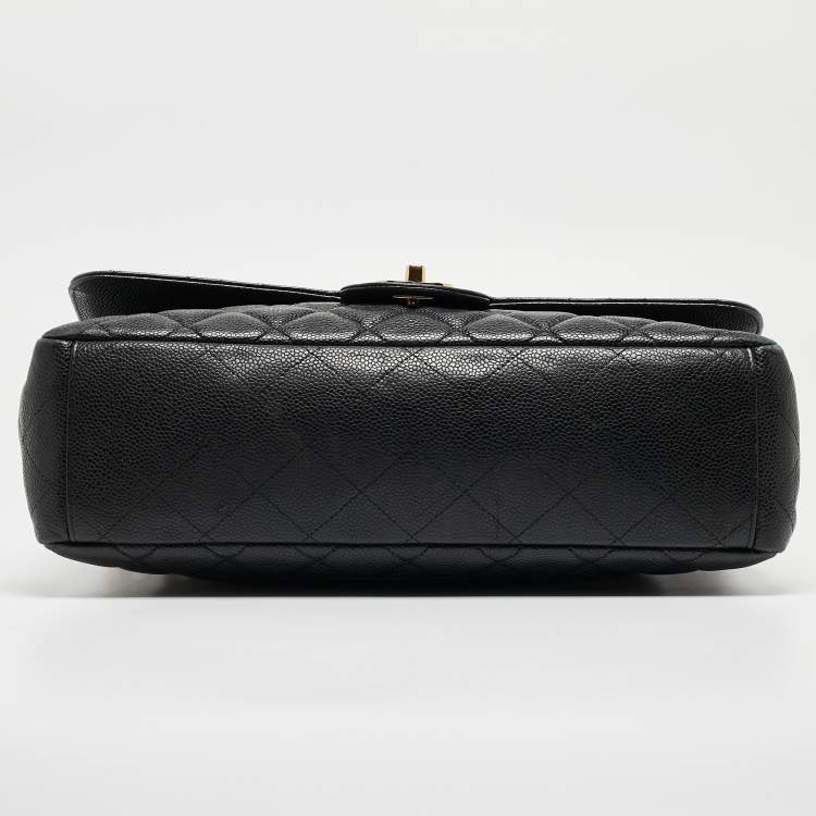Pre Owned Chanel Black Quilted Caviar Leather Maxi Classic Single Flap Bag