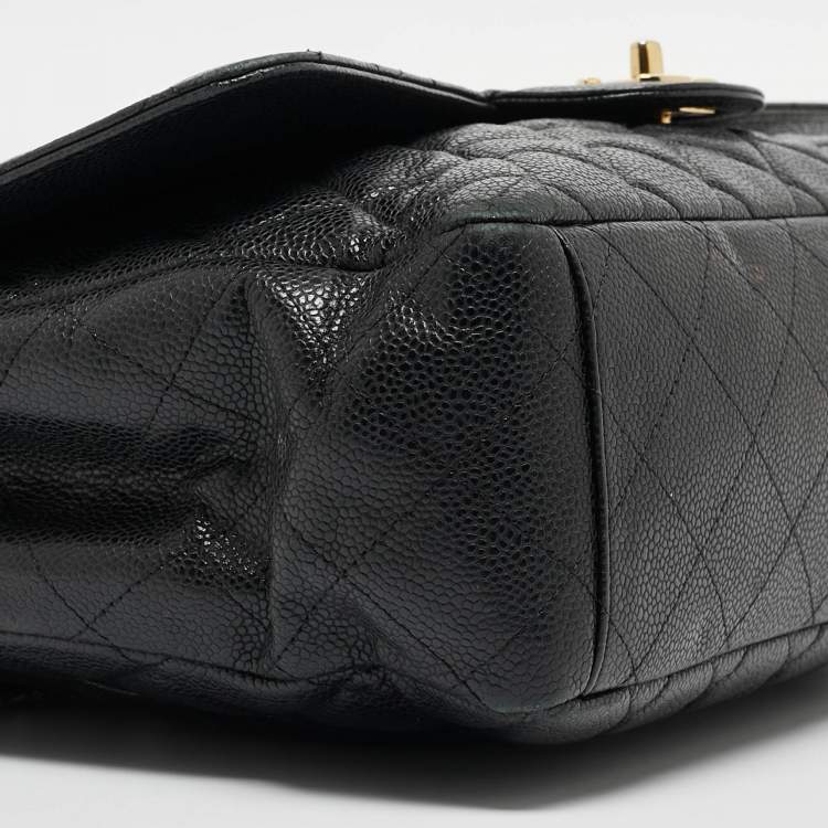 Pre Owned Chanel Black Quilted Caviar Leather Maxi Classic Single Flap Bag