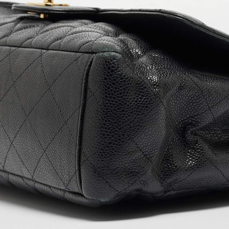 Pre Owned Chanel Black Quilted Caviar Leather Maxi Classic Single Flap Bag