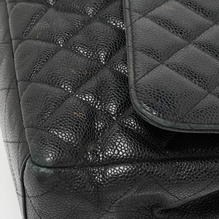 Pre Owned Chanel Black Quilted Caviar Leather Maxi Classic Single Flap Bag