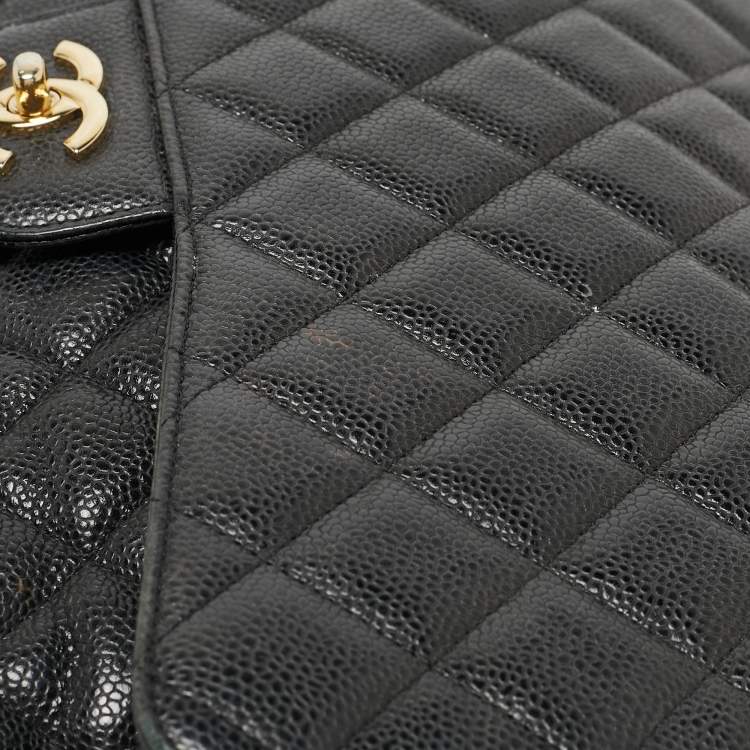 Pre Owned Chanel Black Quilted Caviar Leather Maxi Classic Single Flap Bag