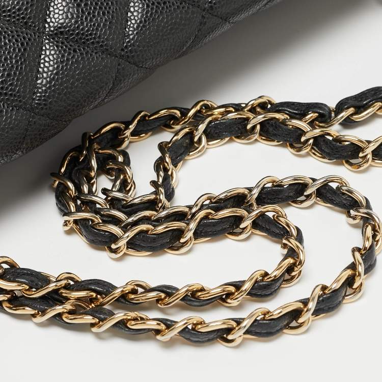 Pre Owned Chanel Black Quilted Caviar Leather Maxi Classic Single Flap Bag