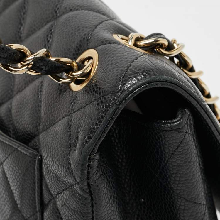 Pre Owned Chanel Black Quilted Caviar Leather Maxi Classic Single Flap Bag