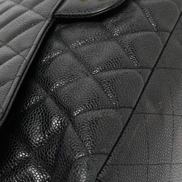 Pre Owned Chanel Black Quilted Caviar Leather Maxi Classic Single Flap Bag