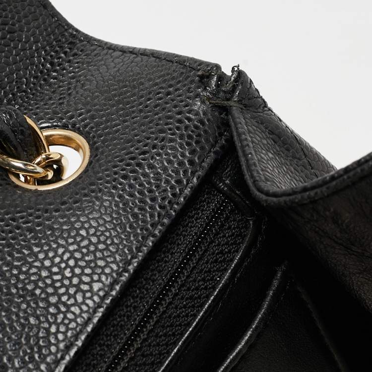 Pre Owned Chanel Black Quilted Caviar Leather Maxi Classic Single Flap Bag