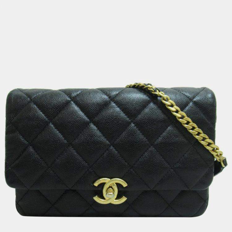 Chanel Black Leather CC Melody Chain Shoulder Bag