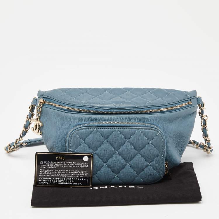 Pre Owned Chanel Blue Caviar Leather Business Affinity Waist Bag