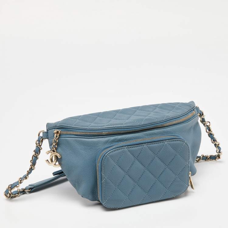 Pre Owned Chanel Blue Caviar Leather Business Affinity Waist Bag