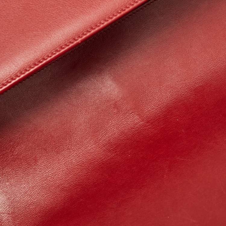 Pre Owned Chanel Red Chevron Leather Medium Boy Bag