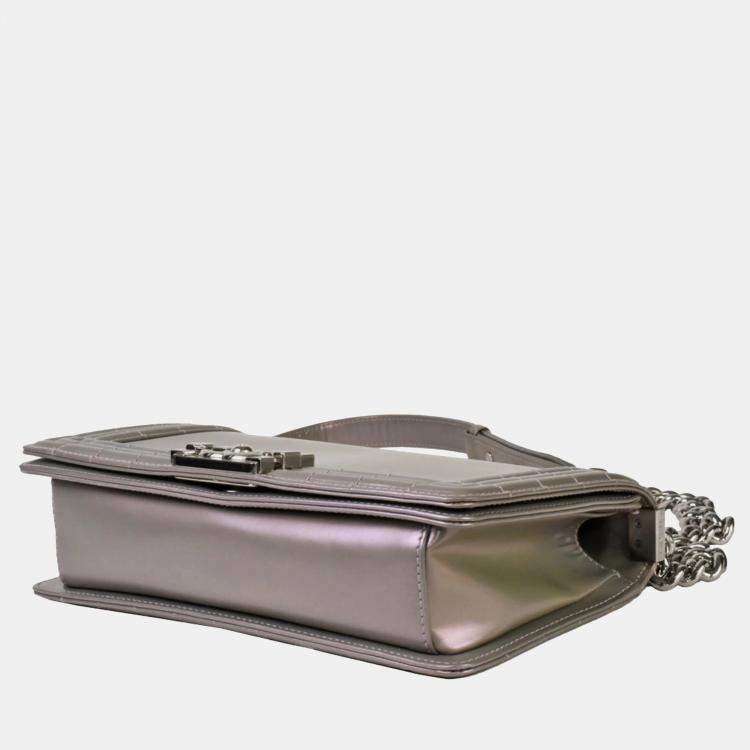 Pre Owned Chanel Grey Leather Medium Reverso Boy Bag