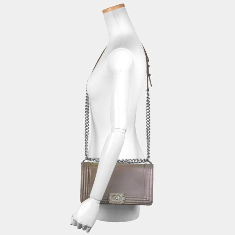 Pre Owned Chanel Grey Leather Medium Reverso Boy Bag