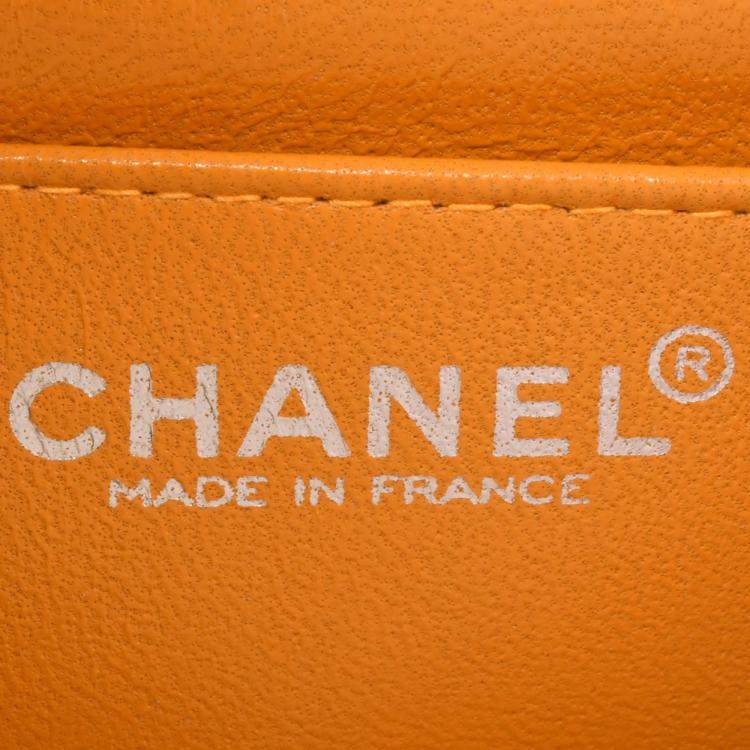 Pre Owned Chanel Orange Patent Leather XS Classic Single Flap Shoulder Bags