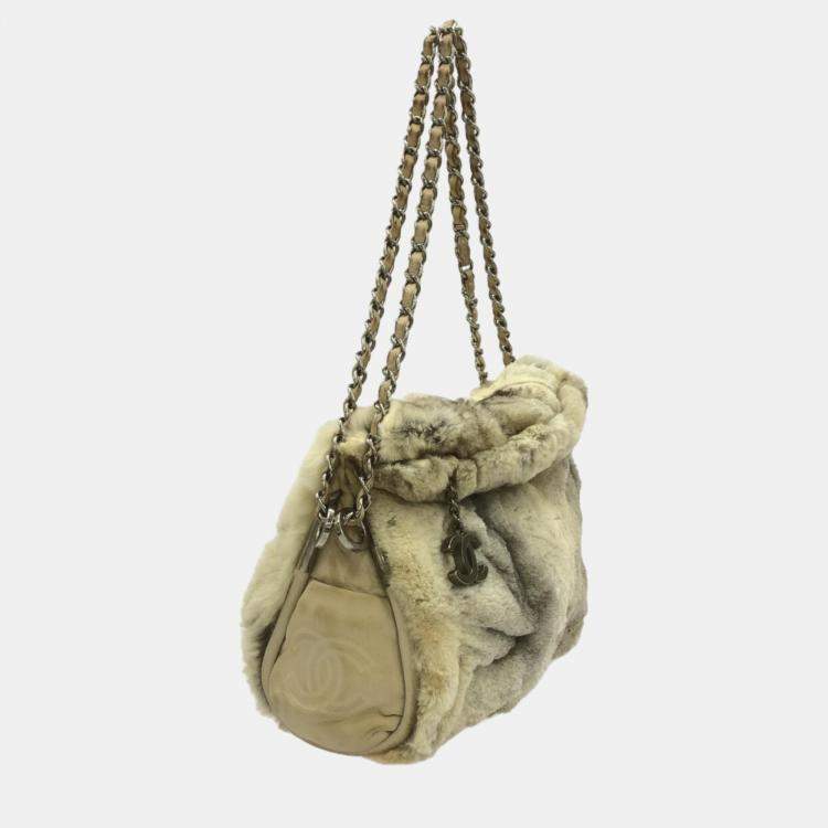 Chanel Ecru Logo CC Rabbit Fur shoulder bag Chanel TLC