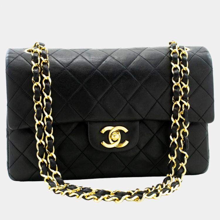 Chanel vintage classic double flap bag quilted best sale lambskin small