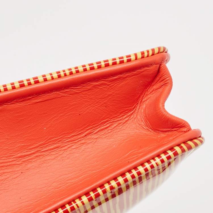 Pre Owned Chanel Orange/Yellow Stripe Patent and Leather CC Wallet On Chain 