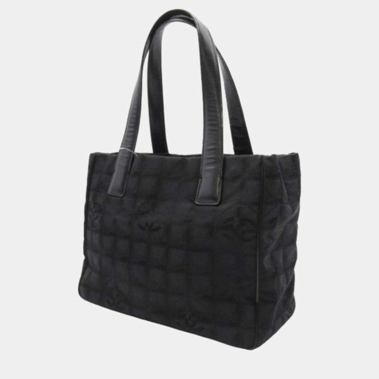 Pre Owned Chanel Black Canvas New Travel Line Tote PM Bag