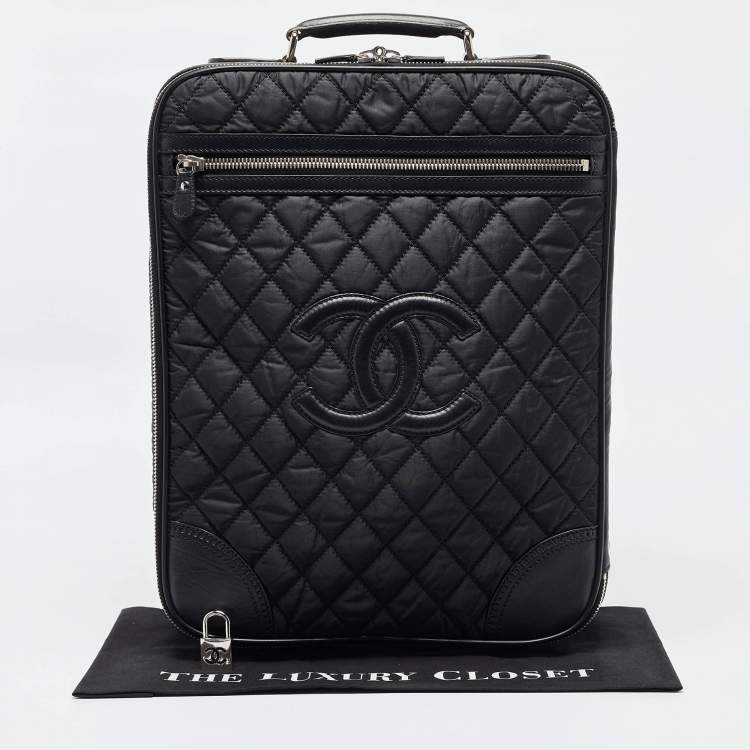 Pre Owned Chanel Black Quilted Nylon 2 Wheeled CC Luggage
