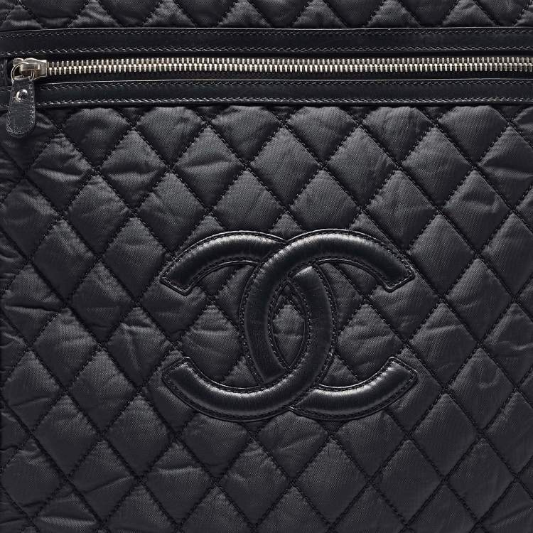 Pre Owned Chanel Black Quilted Nylon 2 Wheeled CC Luggage