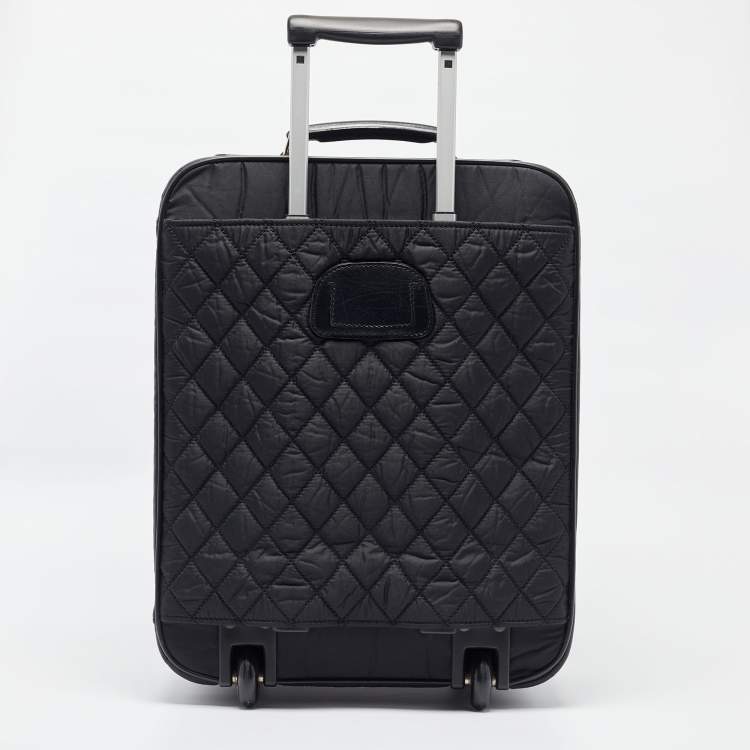Pre Owned Chanel Black Quilted Nylon 2 Wheeled CC Luggage