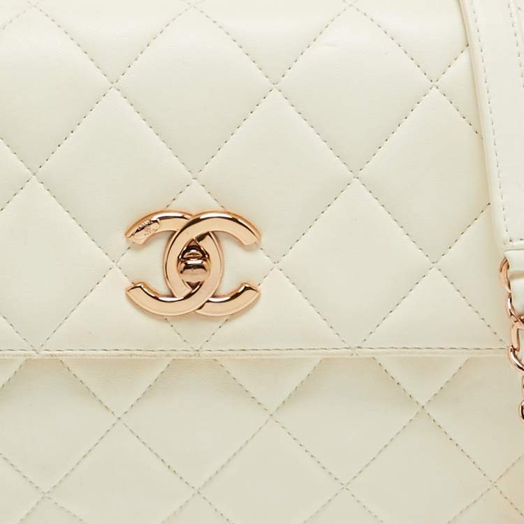 Pre Owned Chanel Off White Quilted Leather Small Trendy CC Flap Bag