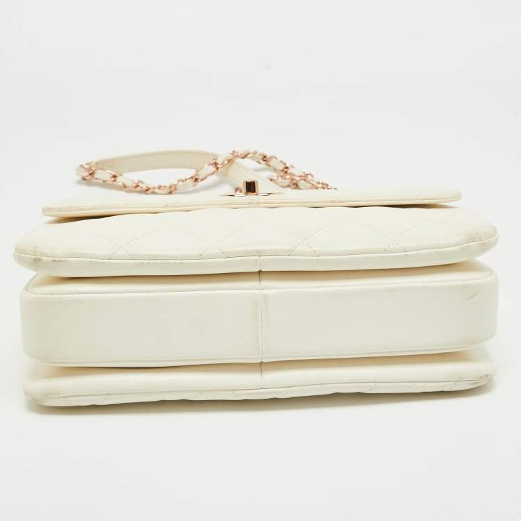 Pre Owned Chanel Off White Quilted Leather Small Trendy CC Flap Bag