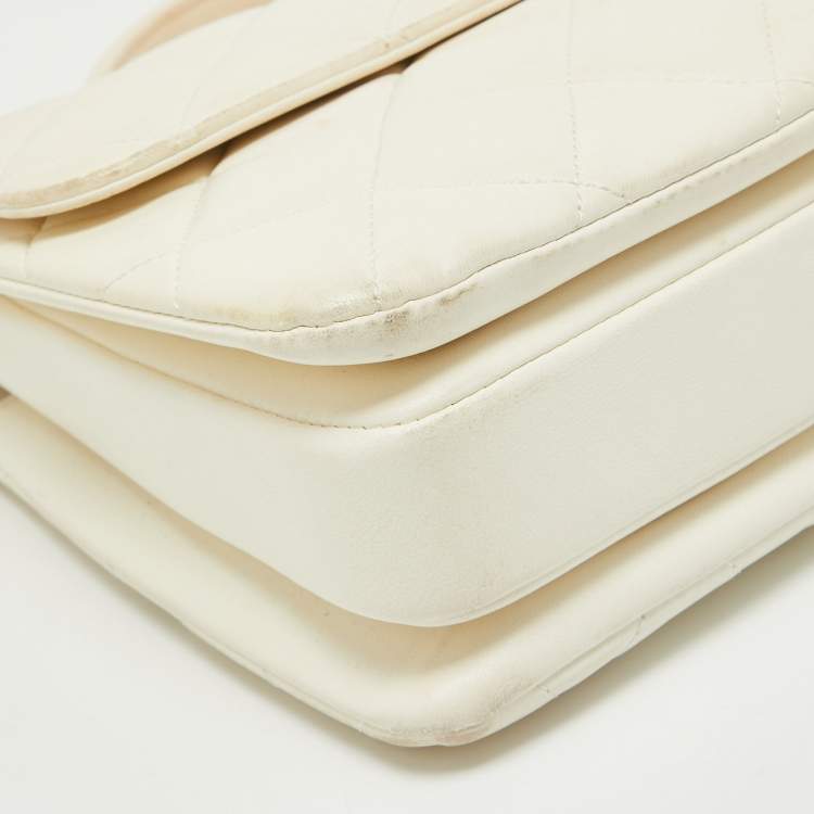 Pre Owned Chanel Off White Quilted Leather Small Trendy CC Flap Bag