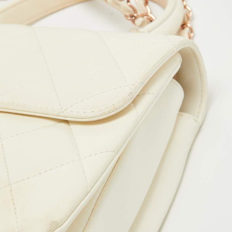 Pre Owned Chanel Off White Quilted Leather Small Trendy CC Flap Bag