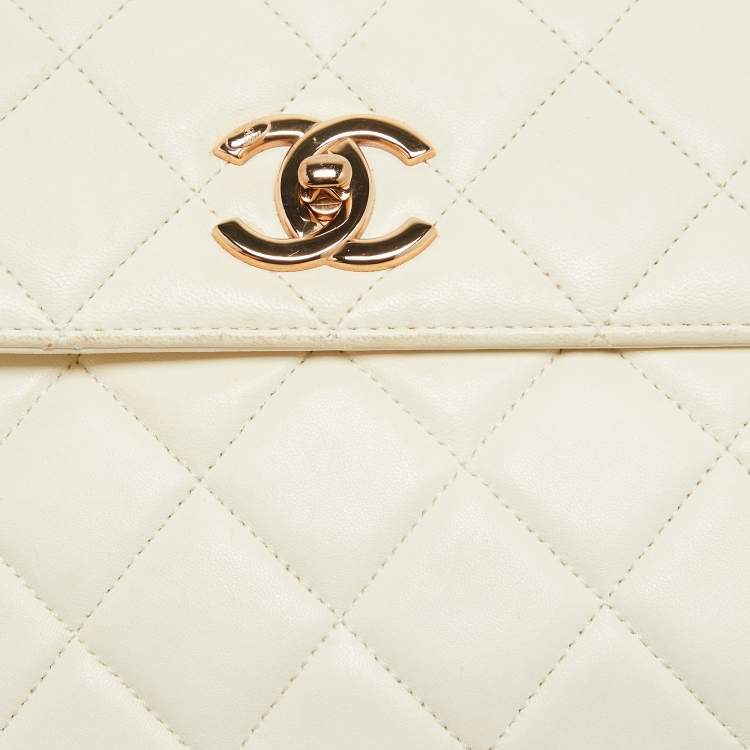 Pre Owned Chanel Off White Quilted Leather Small Trendy CC Flap Bag