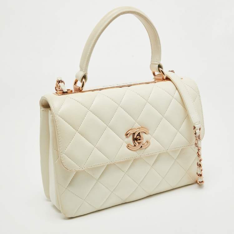 Pre Owned Chanel Off White Quilted Leather Small Trendy CC Flap Bag
