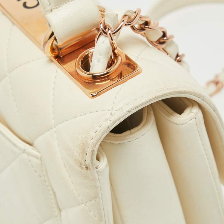 Pre Owned Chanel Off White Quilted Leather Small Trendy CC Flap Bag